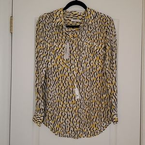 EQUIPMENT BLOUSE Black, Yellow & White Print Med